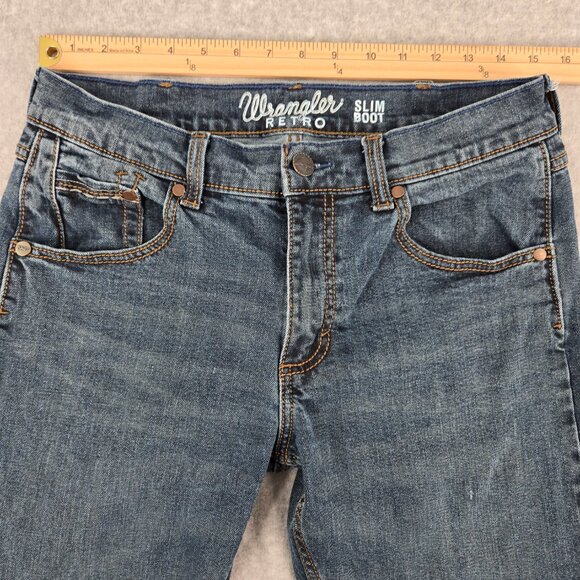 Wrangler Retro Jeans Mens 29x34 Slim Boot Bootcut Western Cowboy Rodeo Denim - Picture 9 of 16